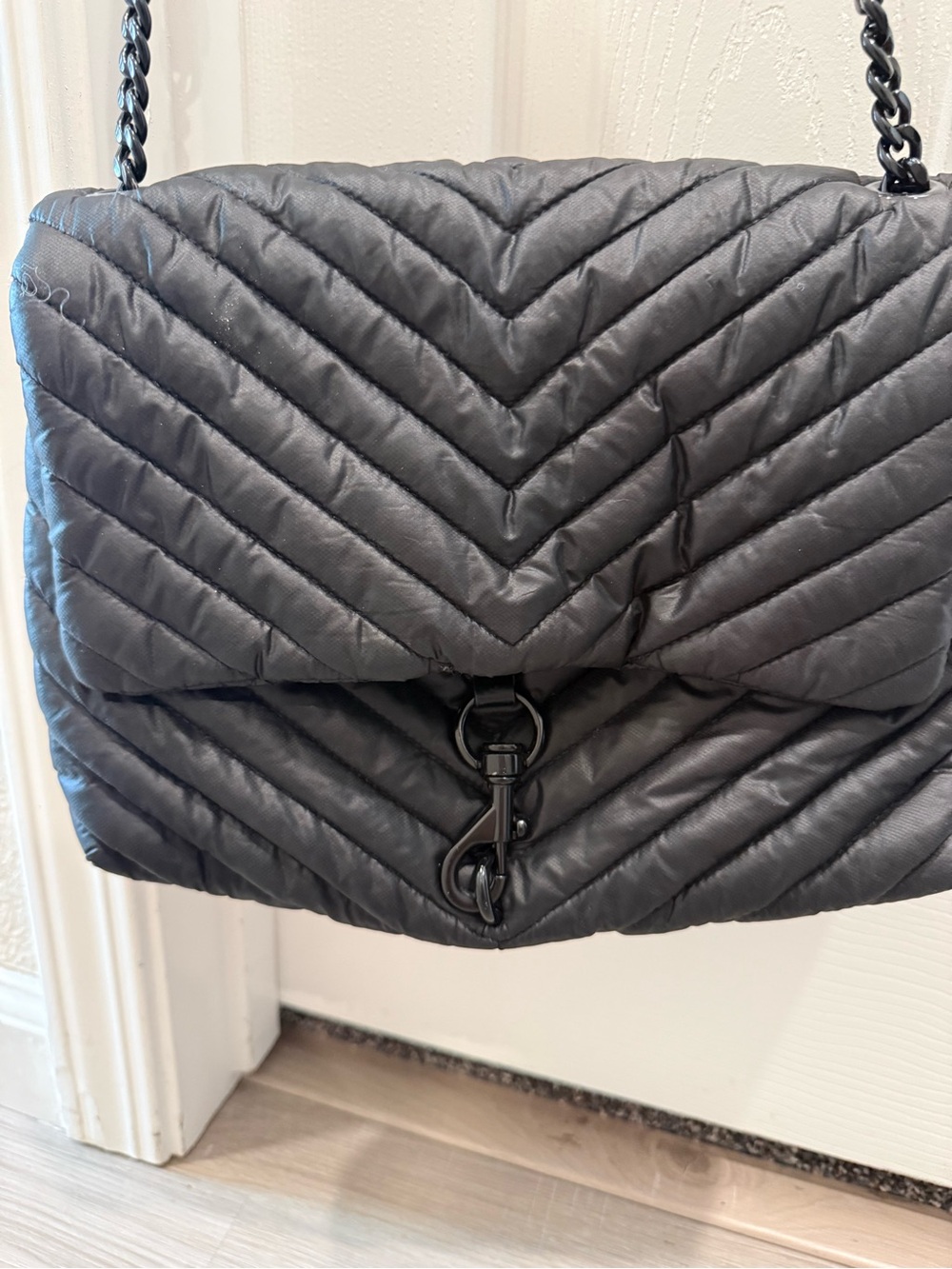 Rebecca Minkoff Black Quilted Chevron Shoulder Bag with Chain Strap